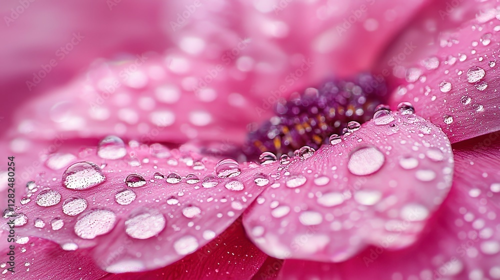 Pink flower petals, dew drops, close-up, nature, floral background, greeting card Pink flower petals, dew drops, close-up, nature, floral background, greeting card