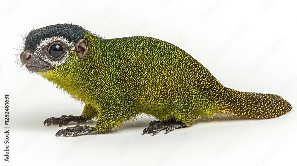 Obraz premium Green mouse opossum posing, white background, wildlife study