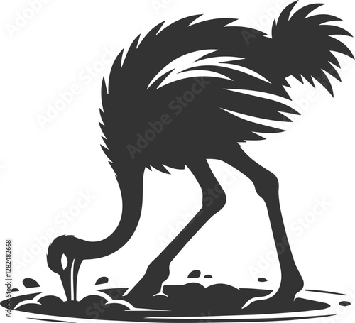 Ostrich digging a shallow hole with its beak animal vector silhouette