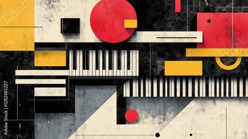 Abstract geometrical representation of piano keyboard with red and yellow