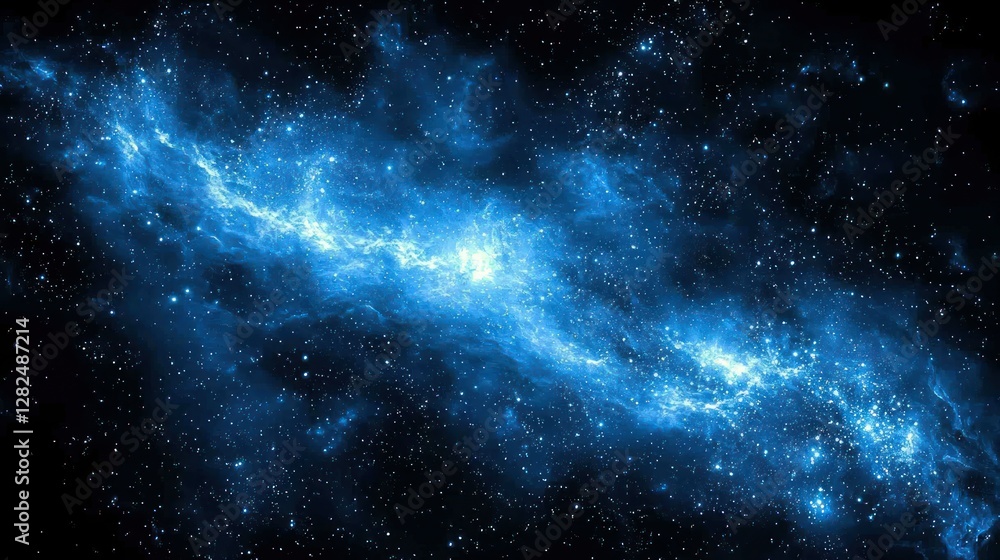 Fototapeta premium Blue Nebula Space Cloud Scenery Stellar formation in dark cosmic background, science, use