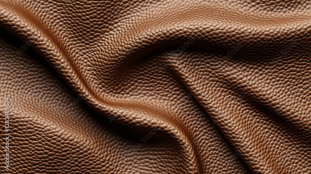 A close up view of textured leather fabric in folds A close up view of textured leather fabric in folds