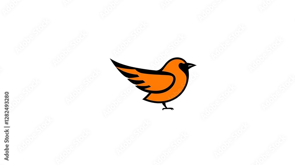 Obraz premium A minimalist graphic design featuring the logo of a stylized bird, rendered in a sans-serif font, with bold black outlines and a vibrant orange color fill, set against a pure white backgroun.