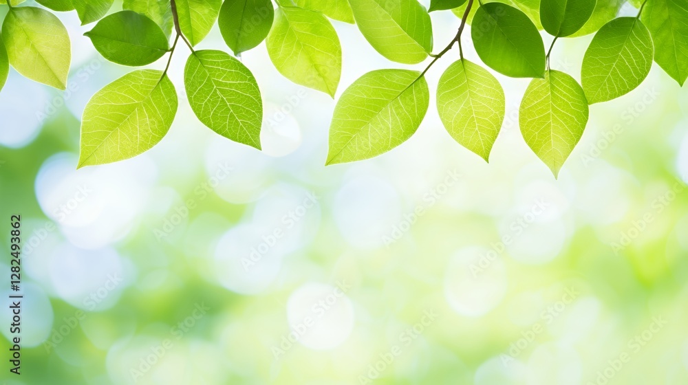 Bright Green Leaves and Soft Bokeh Background Bright Green Leaves and Soft Bokeh Background