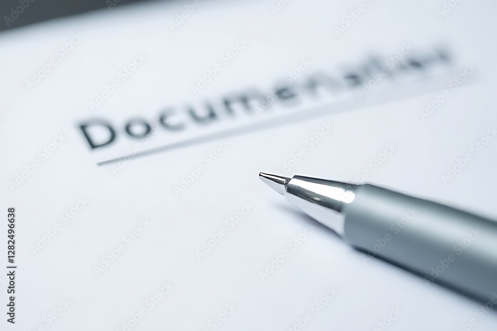 pen lies near the word Documentaries printed on white paper. pen lies near the word Documentaries printed on white paper.