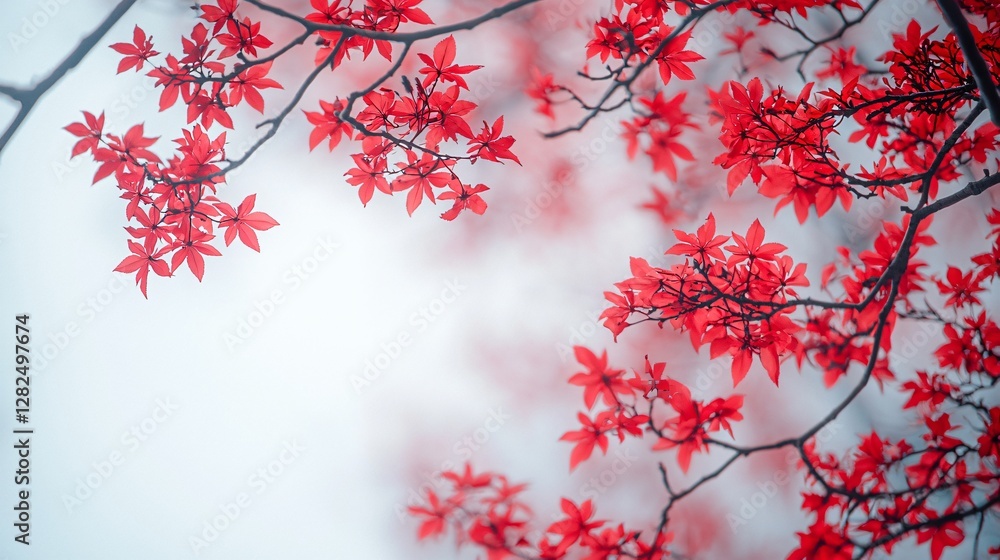 Red leaves frame, soft focus background, nature scene, ideal for greeting cards Red leaves frame, soft focus background, nature scene, ideal for greeting cards