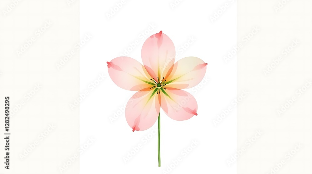 Obraz premium A minimalist watercolor painting of a single flower, showcasing delicate petals and subtle color variations in shades of pink and green, using loose brushstrokes and a square canvas format.