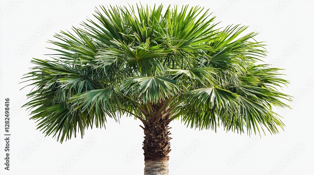 Lush green palm tree isolated on white background; tropical design Lush green palm tree isolated on white background; tropical design
