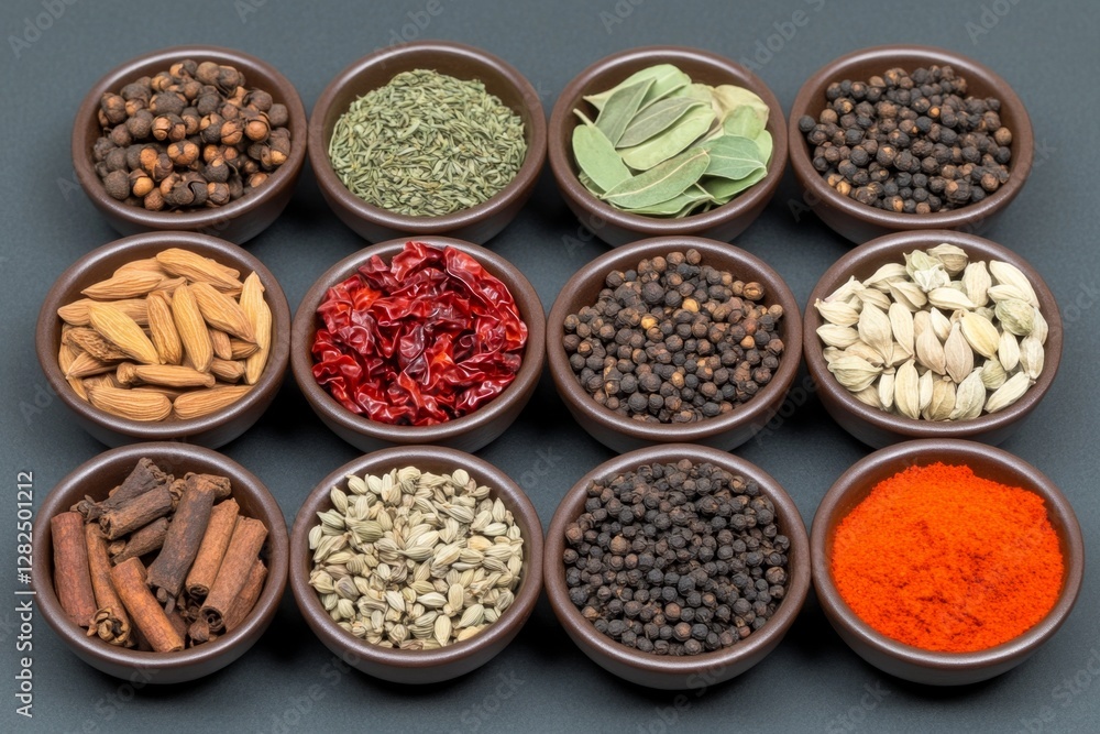 Various herbs and spices on dark background Various herbs and spices on dark background