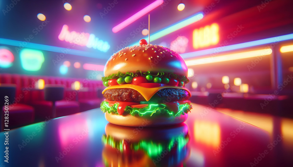 Cyberpunk Fast Food .Cyberpunk-Inspired Glowing Burger with Vibrant Neon Effects ,Bright Neon Cheeseburger with Glowing Lettuce and Melted Cheese ,Cyberpunk-inspired burger ,Sci-Fi Inspired Burger. Cyberpunk Fast Food .Cyberpunk-Inspired Glowing Burger with Vibrant Neon Effects ,Bright Neon Cheeseburger with Glowing Lettuce and Melted Cheese ,Cyberpunk-inspired burger ,Sci-Fi Inspired Burger.