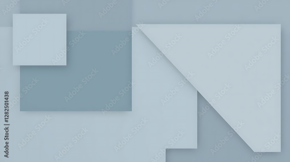 Minimalist digital painting of a geometric abstract form, composed of overlapping squares and rectangles in muted greys and blues, flat color, clean edges, no texture. Minimalist digital painting of a geometric abstract form, composed of overlapping squares and rectangles in muted greys and blues, flat color, clean edges, no texture.