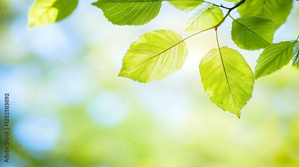 Bright Green Leaves on a Branch in Sunlight Bright Green Leaves on a Branch in Sunlight