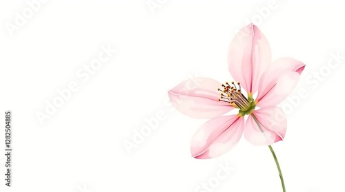 Minimalist watercolor painting of a single flower, focusing on delicate brushstrokes and subtle color gradients, featuring a soft pink bloom against a cream background.