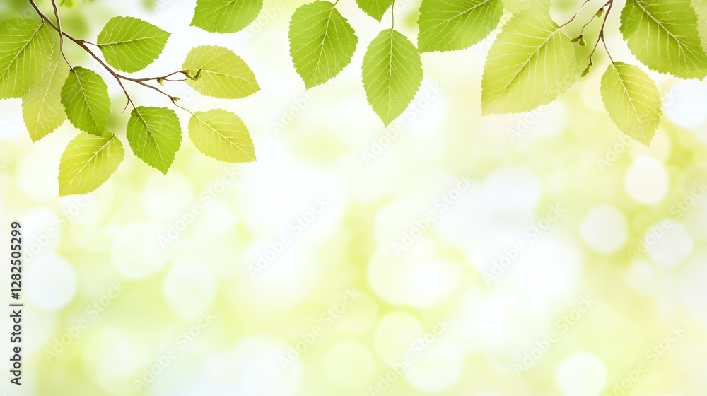 Bright Green Leaves on Branch Soft Bokeh Background Bright Green Leaves on Branch Soft Bokeh Background