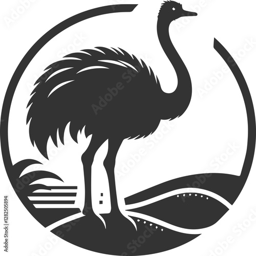 Ostrich standing on a sand dune animal vector silhouette