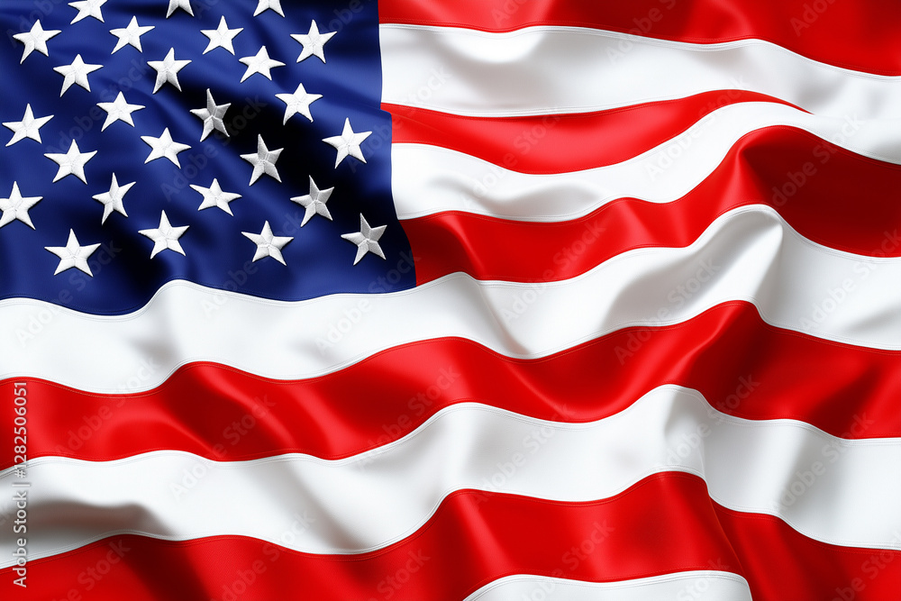 USA Flag Flutters Beautifully in the Wind with Wave-like Motion and Vibrant Color Contrast USA Flag Flutters Beautifully in the Wind with Wave-like Motion and Vibrant Color Contrast