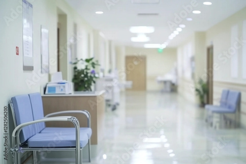Serene and Clean Hospital Corridor with Seating Area for Patients and Visitors in a Medical Facility