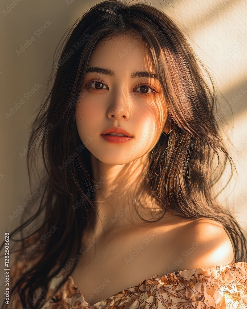 Beautiful Young Woman with Natural Light and Soft Shadows on Face Beautiful Young Woman with Natural Light and Soft Shadows on Face