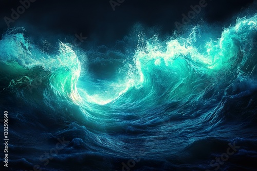 Wallpaper Mural Turquoise ocean waves crest dramatically in a dark environment Torontodigital.ca