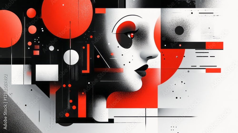 Abstract composition featuring a womans face and geometric shapes Abstract composition featuring a womans face and geometric shapes