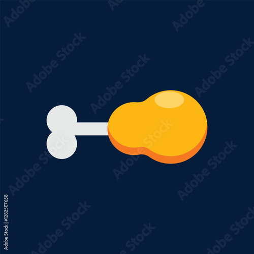 an illustration of chicken thigh meat with golden yellow color, clear shadow, blue background