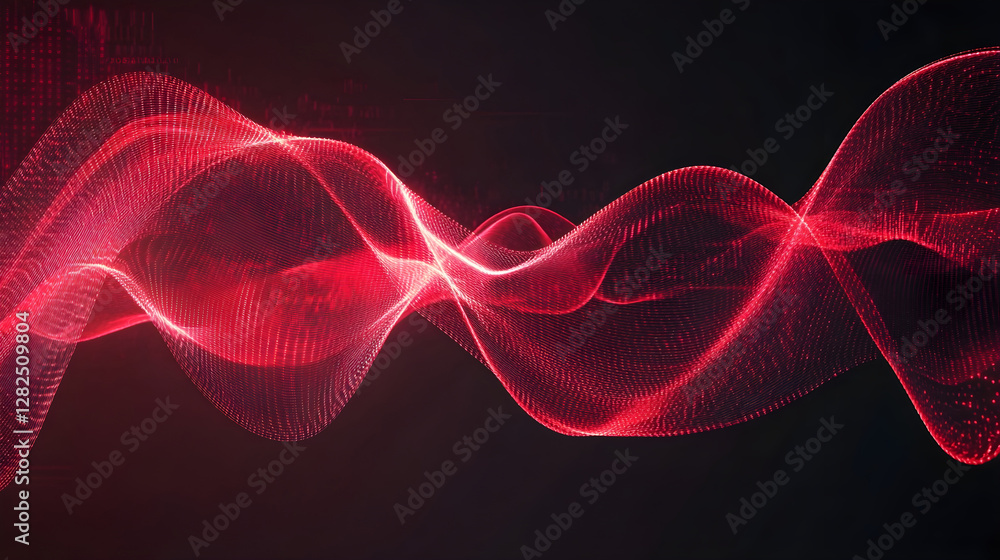 Fototapeta premium Abstract red light ribbons flowing smoothly across a dark background resembling high speed digital streams