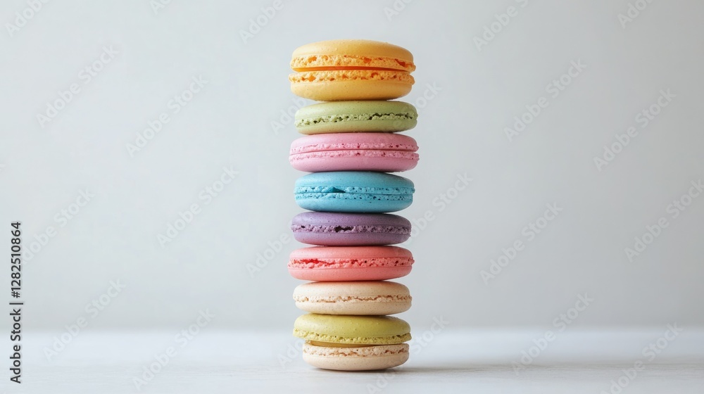 A delectable stack of pastel-colored macarons. Sweet treats arranged for a visually appealing image. A delectable stack of pastel-colored macarons. Sweet treats arranged for a visually appealing image.