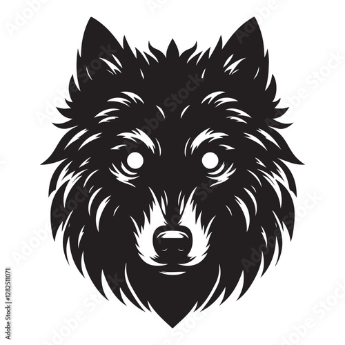 Wolf with glowing eyes in the dark silhouette  Silhouette Vector Illustration, Solid White Background.