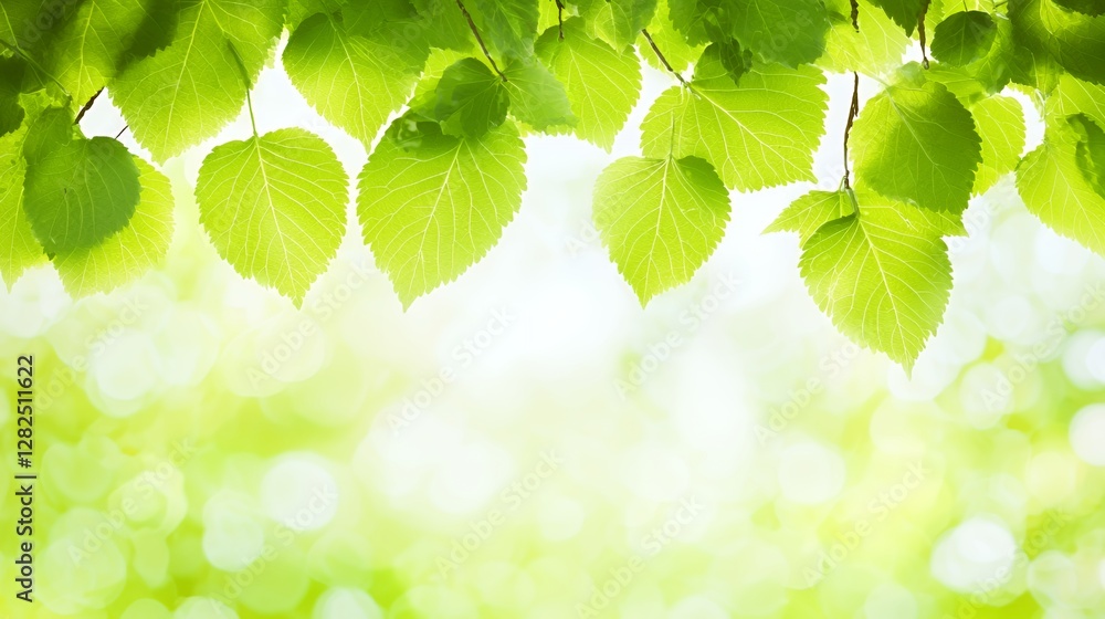 Naklejka premium Bright Green Leaves Sunlight Background