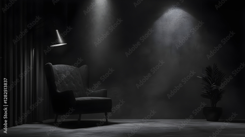 Fototapeta premium Film noir inspired cinematic scene with moody lighting and high contrast grainy texture for a classic black and white aesthetic