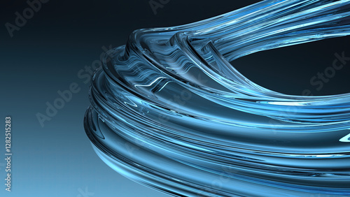 Blue Glass Wavy Board Dark Background Delicate Contemporary Art Linear Elegant Modern 3D Rendering Abstract Background