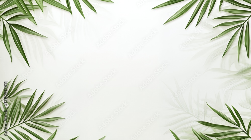 Fototapeta premium Green Palm Leaves Frame on White Background