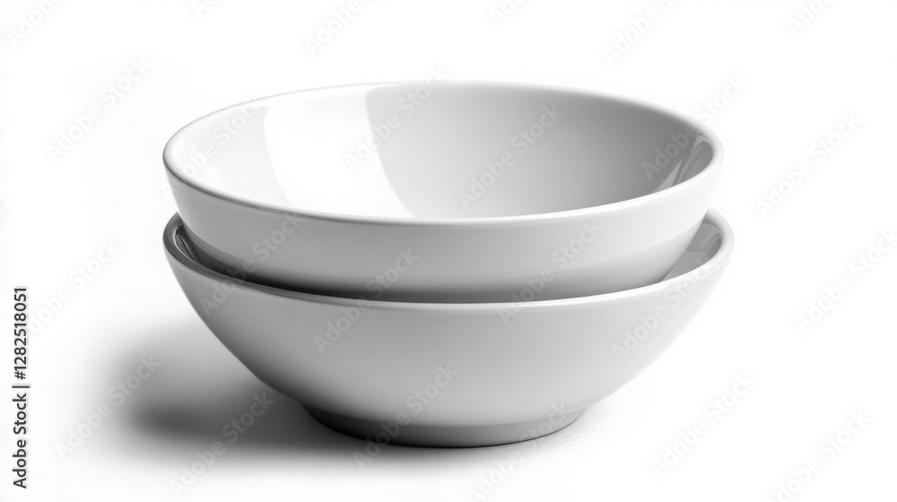 Two pristine white bowls, nestled together, exude a sense of simple elegance. The smooth, clean lines and soft light create a minimalist aesthetic. Two pristine white bowls, nestled together, exude a sense of simple elegance. The smooth, clean lines and soft light create a minimalist aesthetic.