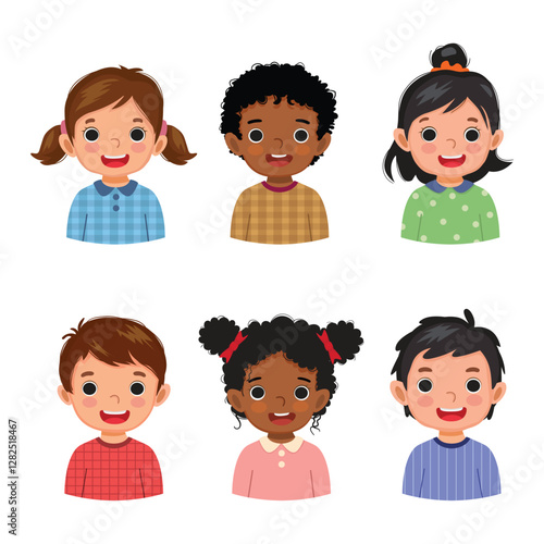Set of children avatars boys and girls with different ethnic and hairstyle