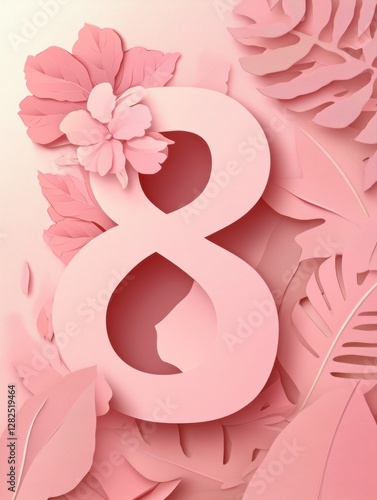 Celebrate International Womens Day on March 8 with a beautiful paper art design featuring flowers and leaves. Generative AI