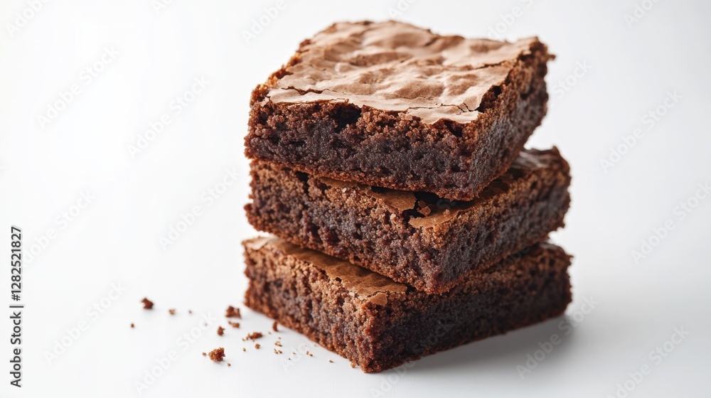 Stack of freshly baked chocolate brownies on a wooden table served with a side of chocolate sauce Stack of freshly baked chocolate brownies on a wooden table served with a side of chocolate sauce