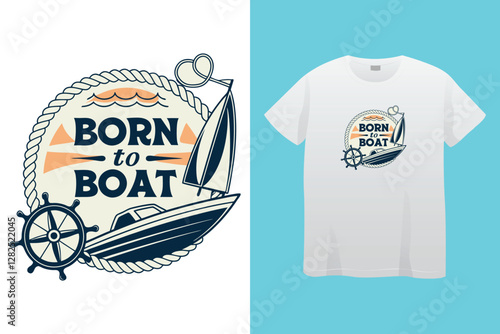 Action Cruise Ship T-Shirt Design with Green Vintage Sunset Vector