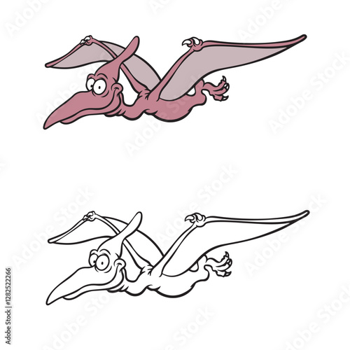 pterodactyl drawing with line art. simple design. cartoon. easy to edit. dino vector illustrations