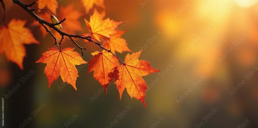 Amber hues of autumn leaves cling to barren branches, nature, sunlight Amber hues of autumn leaves cling to barren branches, nature, sunlight