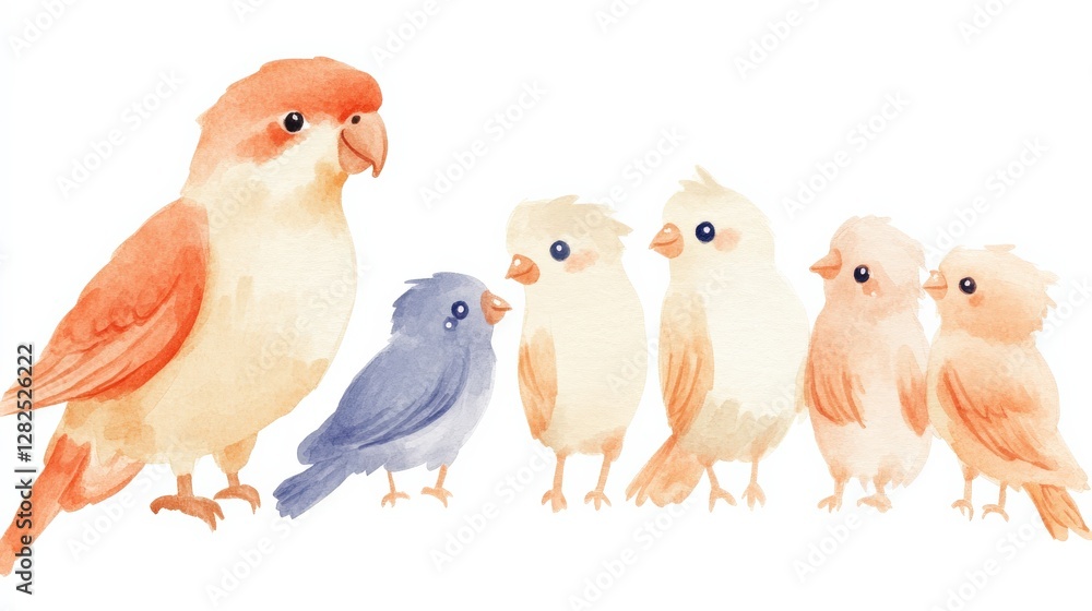 Naklejka premium Colorful Birds in a Cute Watercolor Style