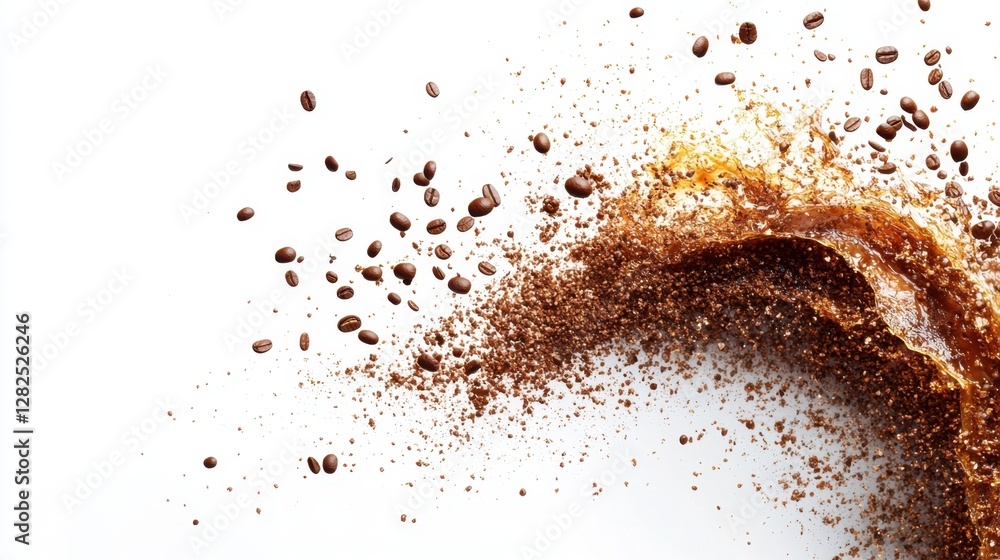 High resolution image of a rich chocolate splash against a white background capturing dynamic motion and texture High resolution image of a rich chocolate splash against a white background capturing dynamic motion and texture