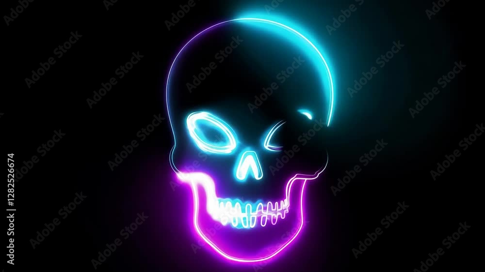 Skull icon with neon effect, text motion, animation effect, easy multiplication, and 3D text effect. Skull icon with neon effect, text motion, animation effect, easy multiplication, and 3D text effect.