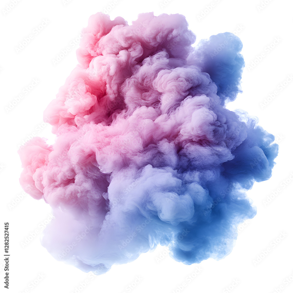 Fototapeta premium Colorful Smoke Cloud Blending Shades Of Pink And Blue Against White BackgroundsAnd Shadings of