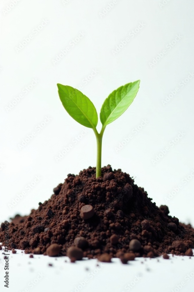 Lump of fertile topsoil against white backdrop , growth, garden Lump of fertile topsoil against white backdrop , growth, garden