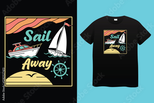 France Saint Tropez Les Voiles De Provence-Alpes-Cote d'Azur slogan print with hand-drawn sailboat illustration for graphic tee t-shirt or poster.