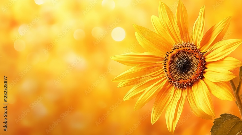 Obraz premium Vibrant sunflower basking in the warm sunlight, its golden petals radiating joy and warmth against a blurred, sunny backdrop. A symbol of summer and happiness.