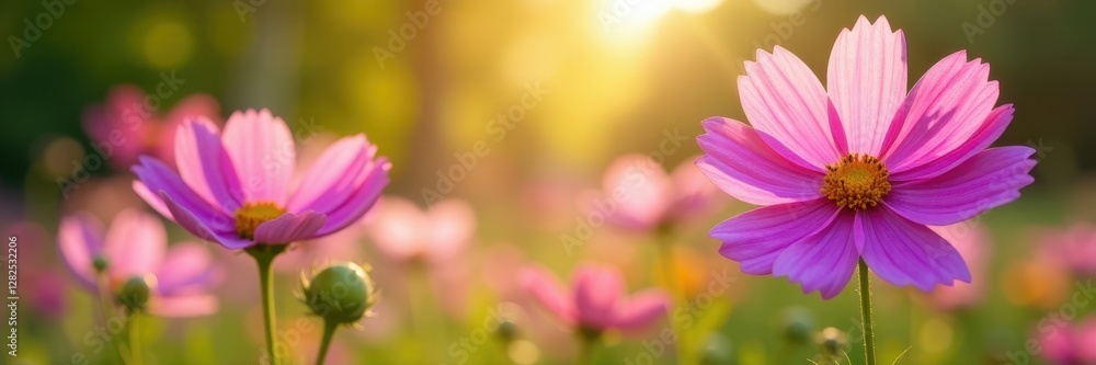 Cosmos flowers swaying gently in a sunny garden , flora, macro Cosmos flowers swaying gently in a sunny garden , flora, macro