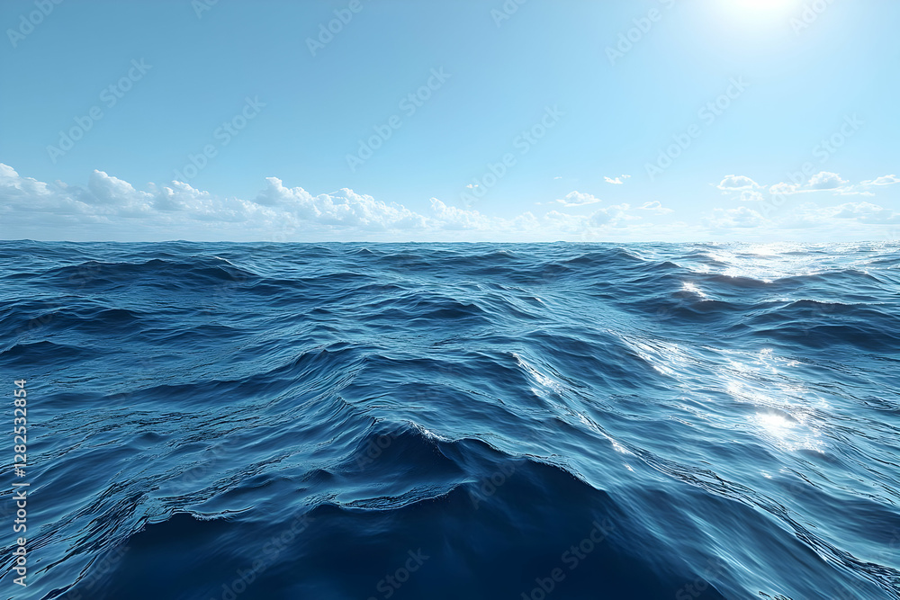 Vast Blue Ocean Under a Sunny Sky with Rolling Waves and Glistening Surface in an Open Water Setting with Distant Horizon Vast Blue Ocean Under a Sunny Sky with Rolling Waves and Glistening Surface in an Open Water Setting with Distant Horizon