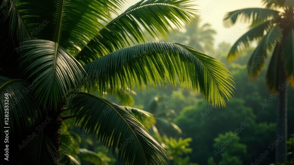 Close-up of a traveller's palm with lush green leaves in a tropical setting. Close-up of a traveller's palm with lush green leaves in a tropical setting.