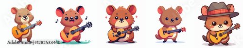 vector cute quokka playing guitar